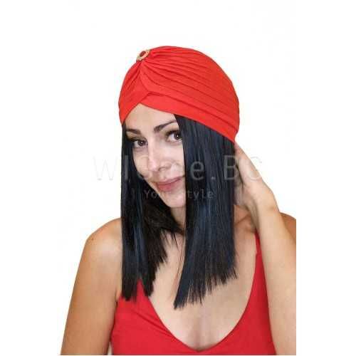 Средна дължина права черна перука с бретон Аделина