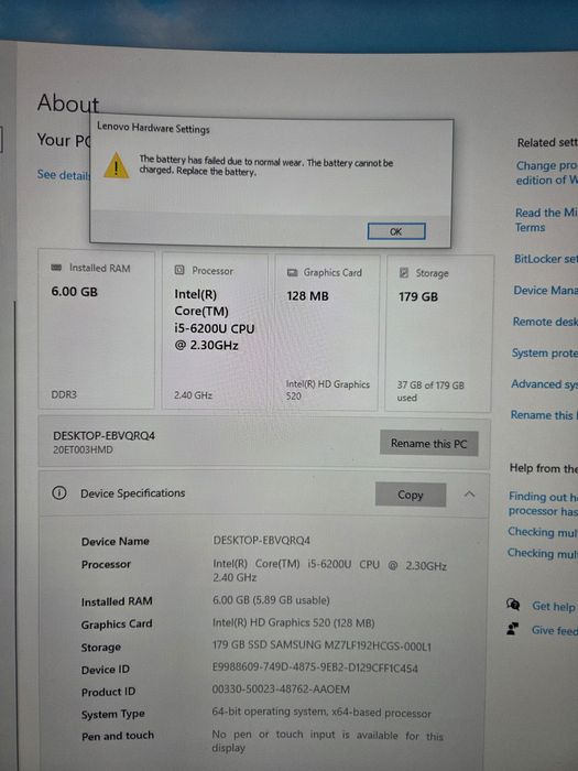 I5 6200U 6GB DDR3 SSD 180