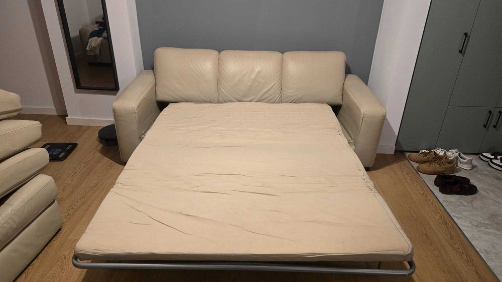 Canapea piele naturala extensibila Mobexpert + fotoliu + taburet gama POLO