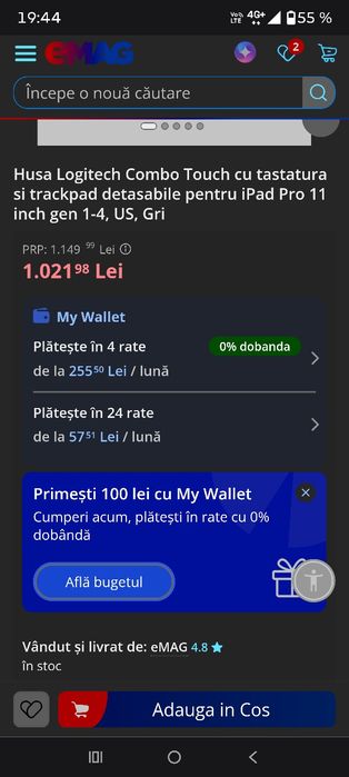 iPad Combo touch Logitech iPad 11" husă cu tastatura si trackpad