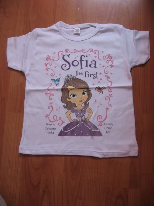 Tricou Printesa Sofia I, alb si roz, 6-12 ani, NOU