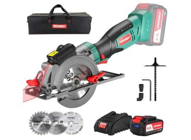 Fierăstrău circular HYCHIKA 18V fara acumulator, 3 lame, ghidaj laser