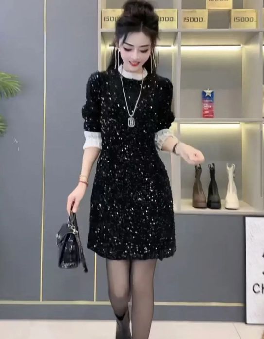 Платье велюр с пайетками