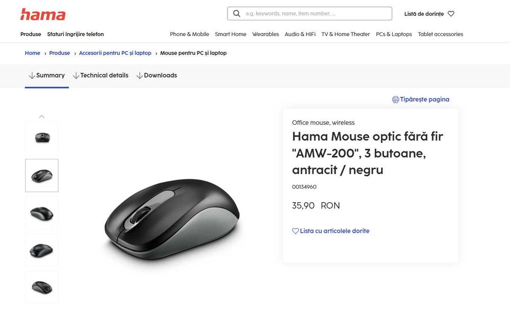 Mouse wireless Hama AMW-200, Negru Anthracite