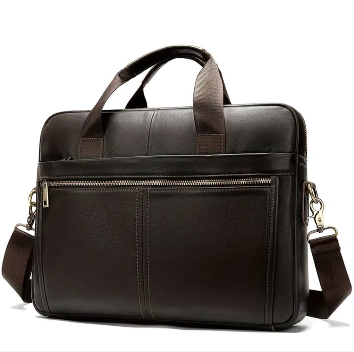 Мъжка кожена бизнес чанта за лаптоп 15,6”/Черна и Кафява естест. кожа!