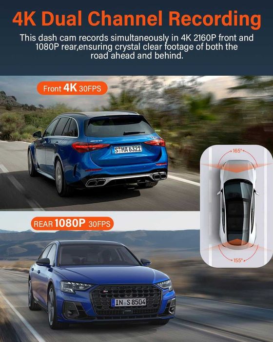 4K видеорегистратор за автомобили отпред и отзад, WiFi, GPS, 64GB SD