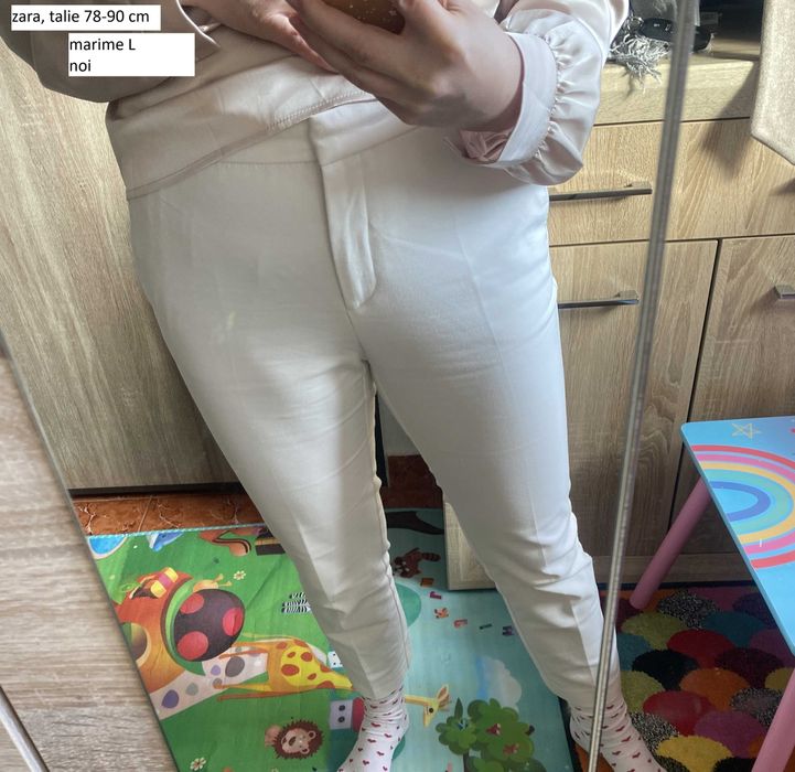 Pantaloni zara marime L noi alb costum