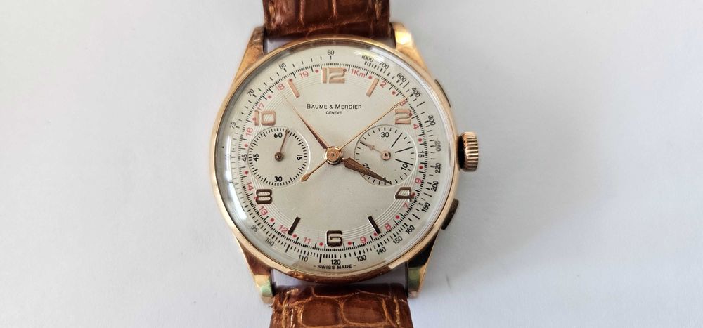 Baume & Mercier, vintage cronograf,  aur 18kt.