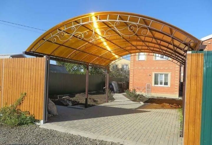 Навесы, стяжка под навес, брусчатка, ворота