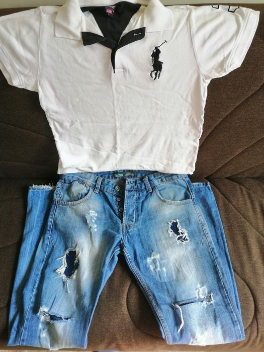 Tricou polo și blugi deenim de bărbați  nr L 42 în stare bună casual