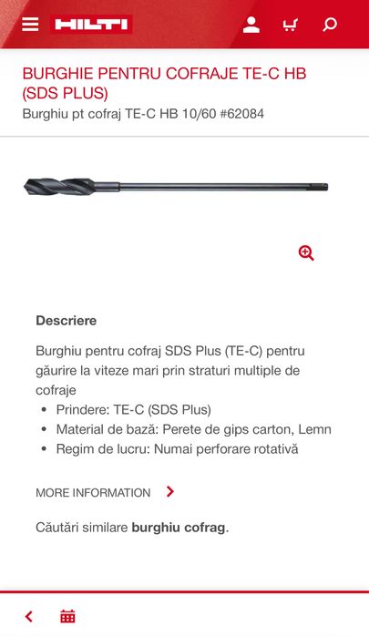 Burghiu / spiral HILTI fy 10 pentru cofraje lemn / tego / doka - 60 cm