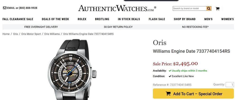 Ceas Oris Wiliams Engine,Date