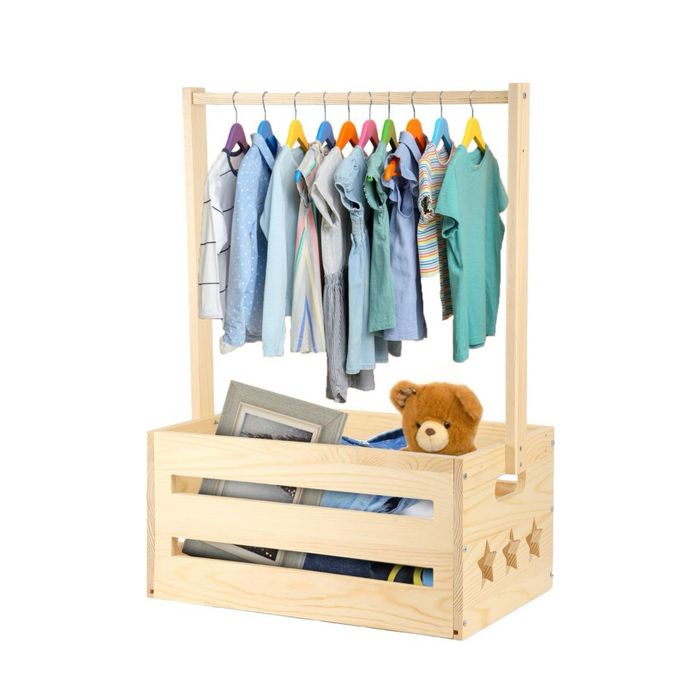 Coș din lemn pentru baby shower cutie depozitare cu mâner coș cadou pentru părinți noi – Natural