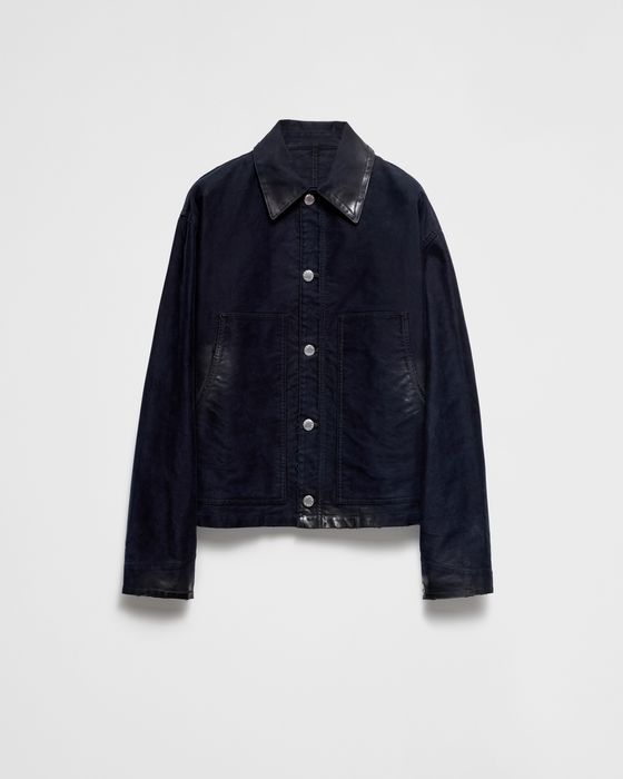 Prada Leather-Effect Moleskin Blouson Jacket Blue