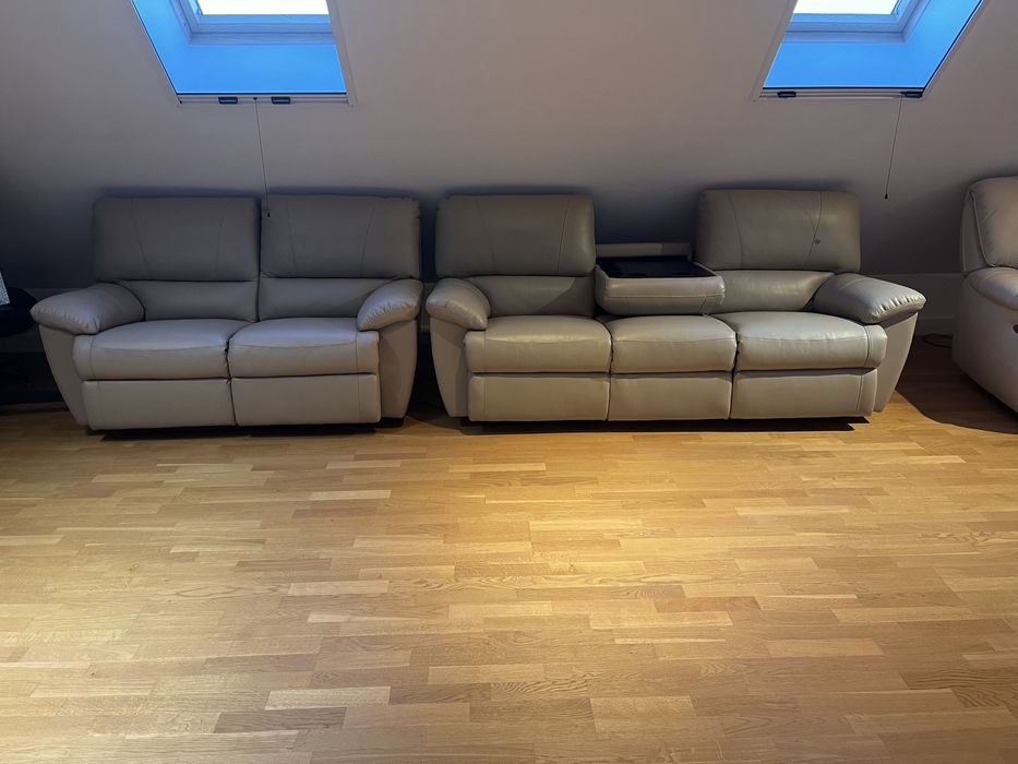 Set 3 canapele cu recliner (2+2+3 locuri) – bej, stare foarte bună