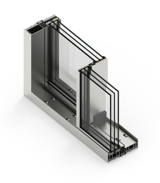Нов Плъзгащ алуминиев прозорец / sliding door/ витрина с врата – 3800 x 2540 мм - профил Cortizo Vision Plus