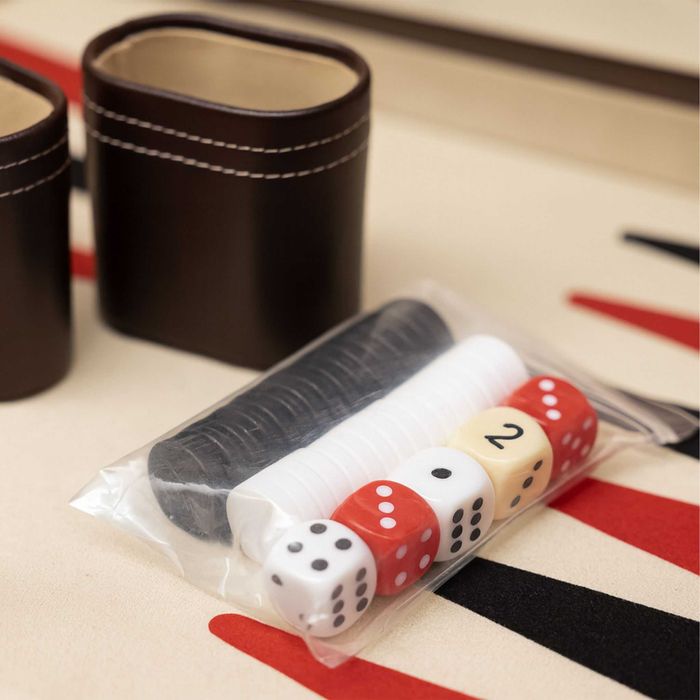 Joc table Backgammon in servieta din piele sintetica cu zaruri piese