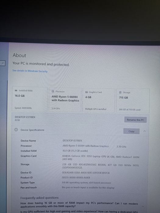 Laptop Gaming IdeeaPad Gaming 3 15ARH7  AMD Ryzen 5 6600h 4.50 Ghz  15.6’ Full HD 120hz 16 GB DDR5 4600mhz 512 Gb SSD  240 Gb M.2 RTX 3050 4Gb GDDR7