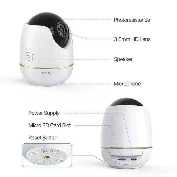IP Camera Zosi (Original) HD 1080P Двойное аудио 360°