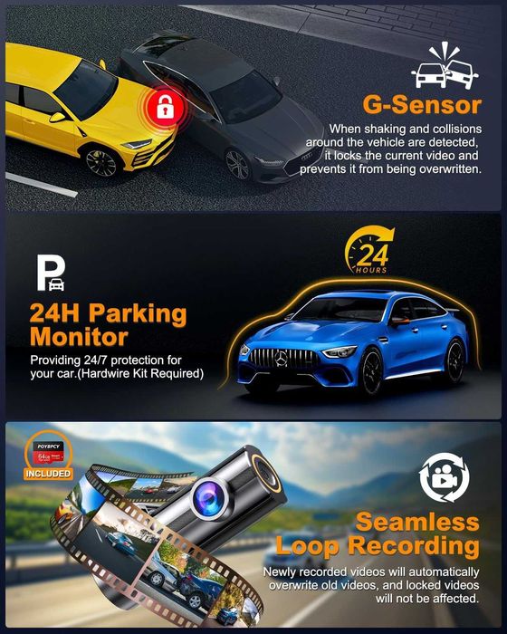 Видеорегистратор за автомобили, преден и заден, 5GHz ,WiFi