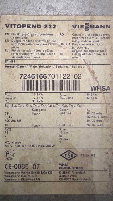 Centrala termica Viesmann Vitopend WHSA 222