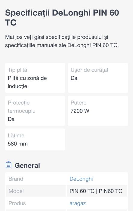 Plită inducție DeLonghi 60 cm