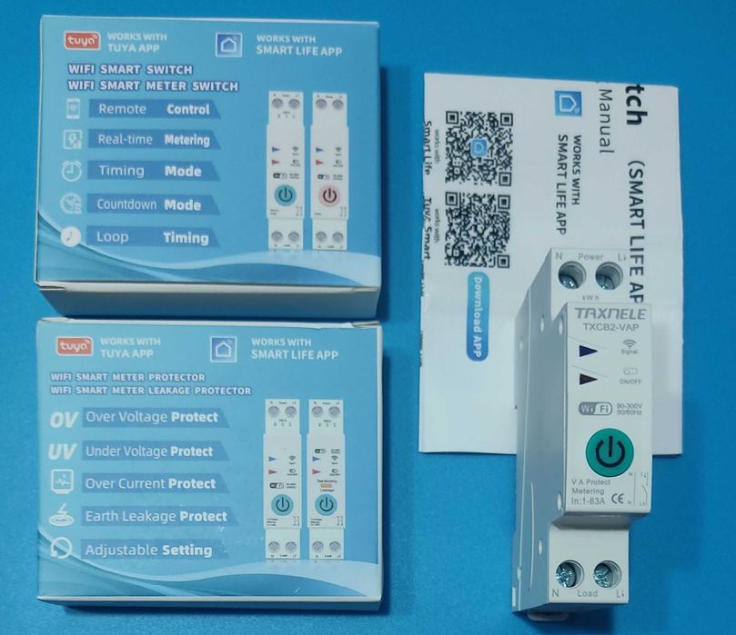63А смарт WIFI реле, електромер, автоматичен предпазител  V+A, таймер