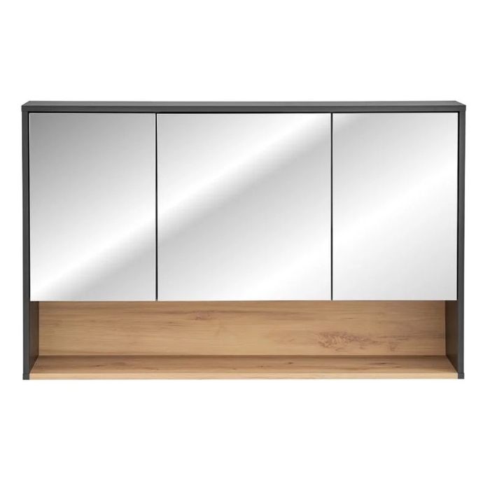 Dulap baie oglindă 120 cm Borneo – NOU, montat, gri închis