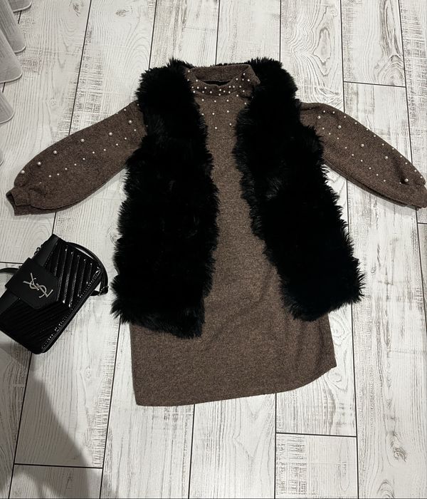 Елегантна зимна рокля с перли, мека и топла