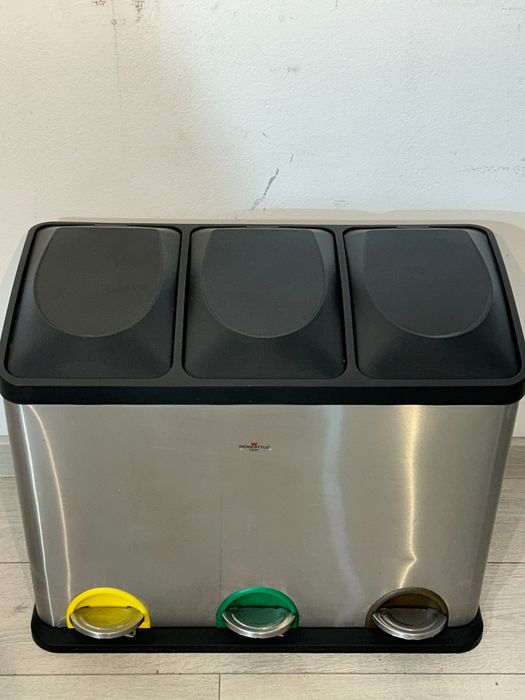 2 Buc. Coș de Gunoi din Inox, cu 3 Compartimente Colectare Selectivă