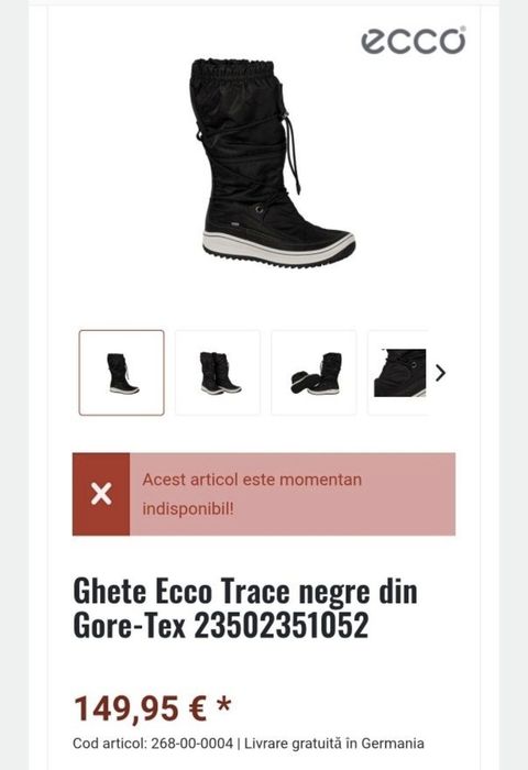 Ghete Premium Ecco Trace, Impermeabile Gore-Tex, Damă - 41