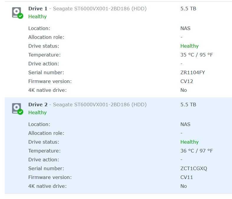 Synology DS220+ NAS (6GB RAM) + 2x6TB Seagate SkyHawk HDD