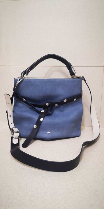 Сумка кожаная синяя, голубая