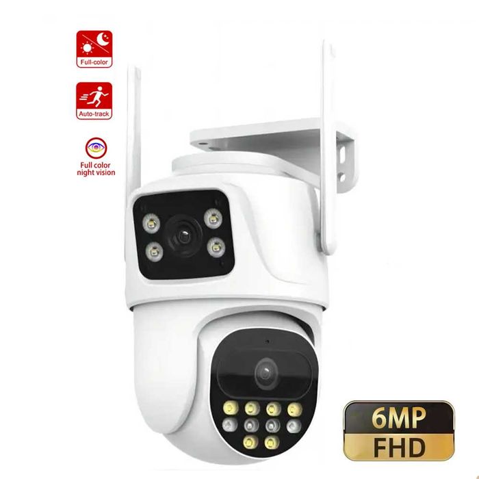 ICSEE 6MP безжична PTZ куполна камера с двоен обектив, аларма цветна