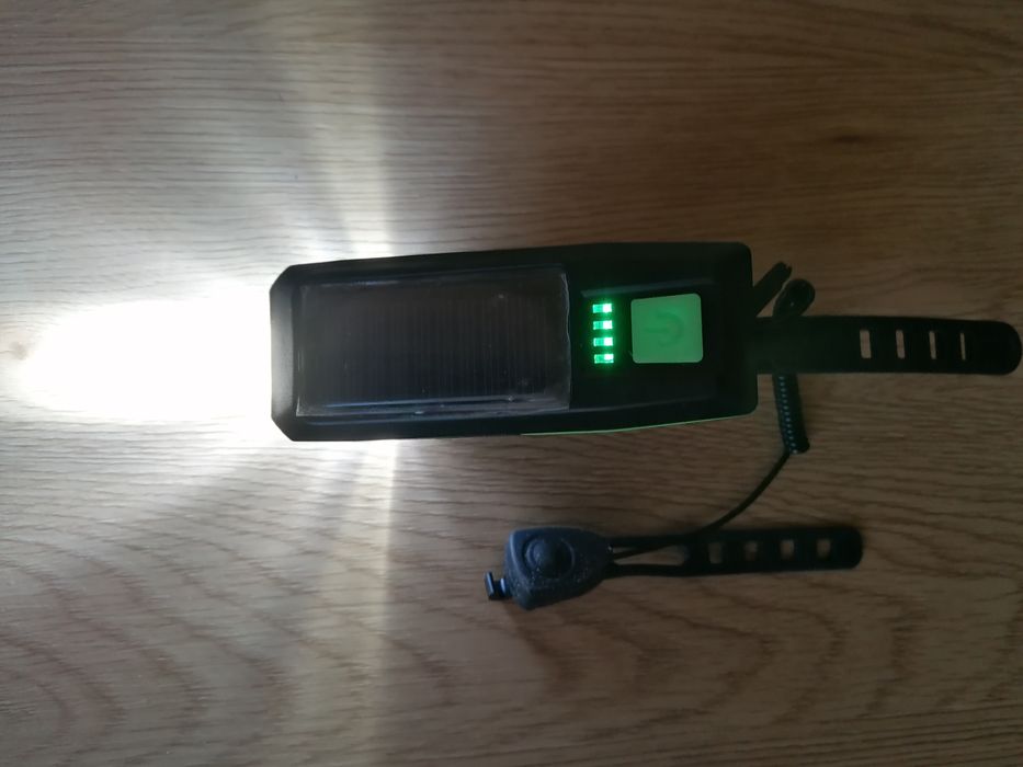 Far bicicletă cu led, cu încărcare USB și solară, sonerie, produs nou.