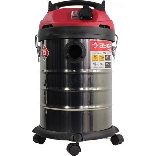 Строительный пылесос ЗУБР со встроенной розеткой и баком 30 литров.