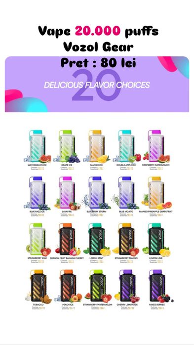 Vape vozol 20.000 puffs 20 arome disponibile