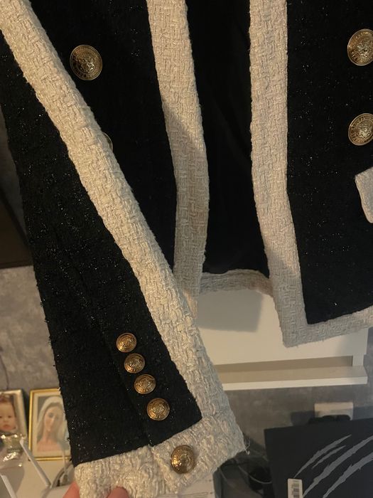 Sacou damă tweed negru cu nasturi aurii Balmain, mărimea 34/XS