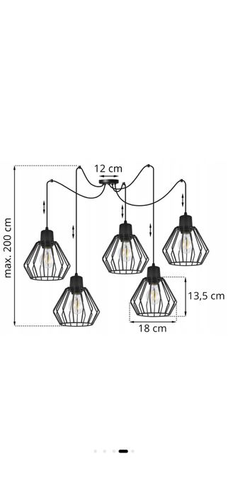 Lustra stil spider Light Home 5 becuri E27, 200cm, LED, Metal, Negru