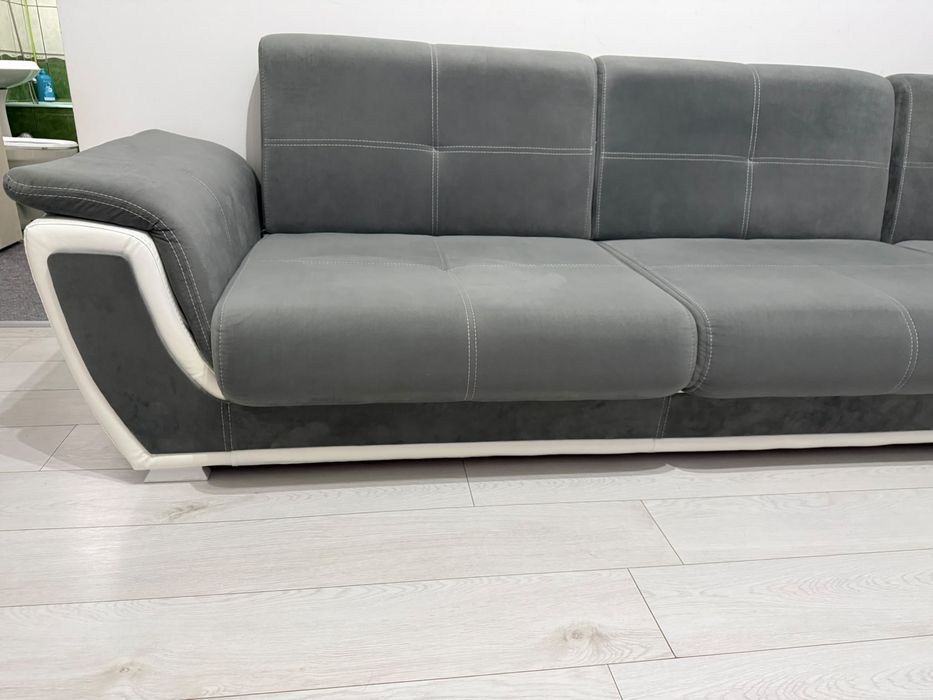 Vand coltar imitatie alcantara si piele alba