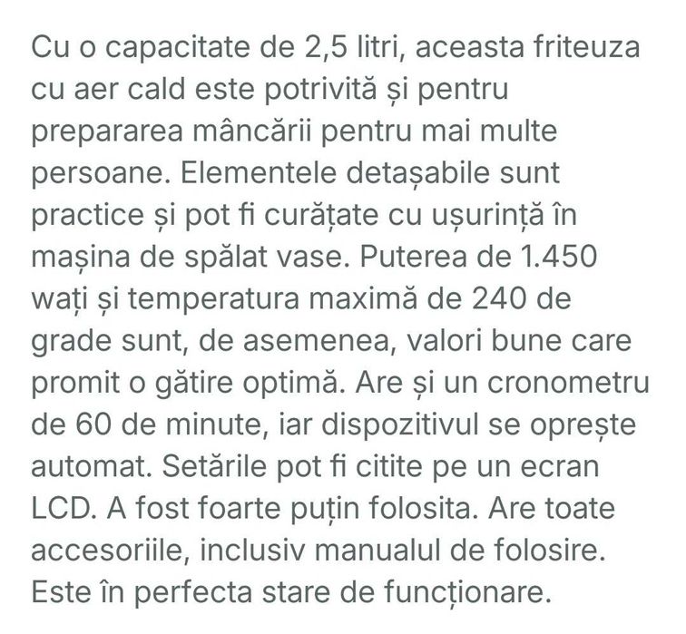 Friteuza cu aer cald