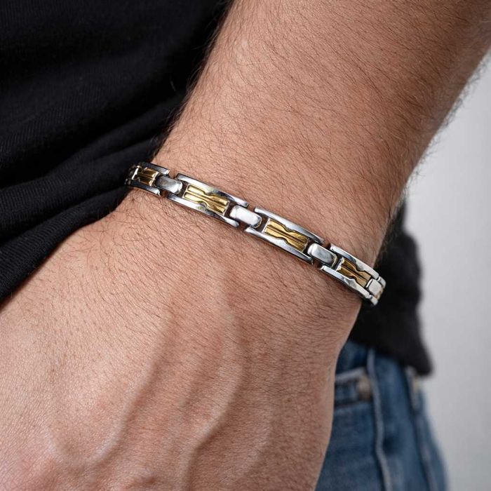 Brățară bărbătească din oțel inoxidabil, suflată cu aur – 22 cm