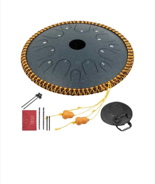 Ръчен перкусионен инструмент Steel Tongue Drum, 14 инча, с чанта за пътуване