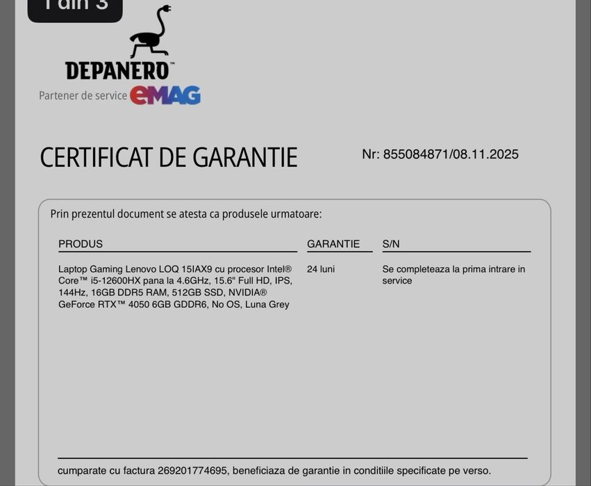 Laptop Gaming Lenovo LOQ i5-12600HX-RTX 4050 NOU