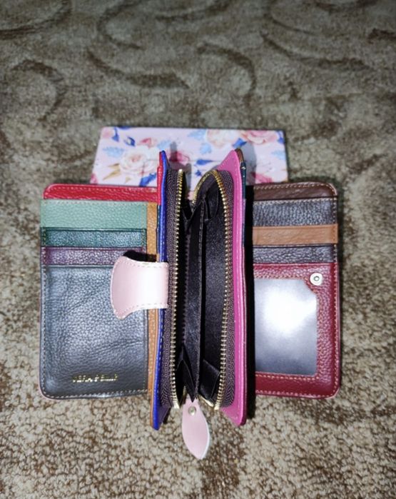 Portofel piele naturala Roz