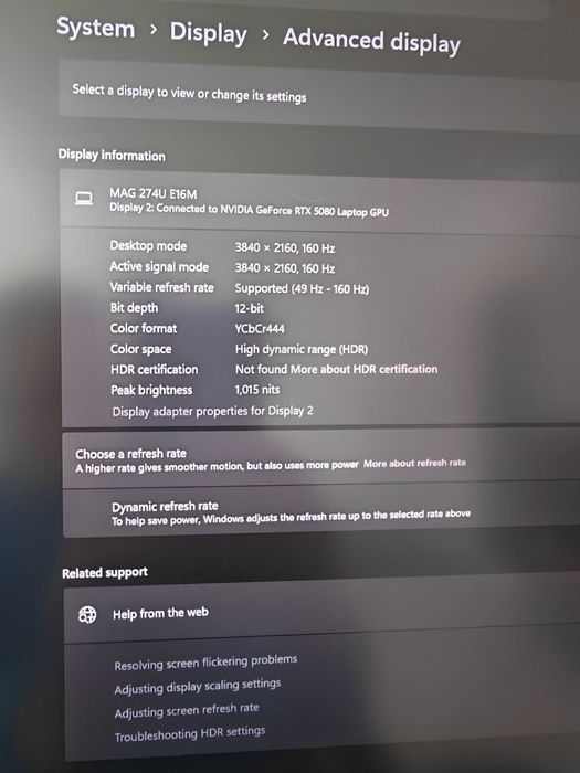 продавам 27инчов Dual mode Mini Led монитор MSI MAG 274UPDF E16M