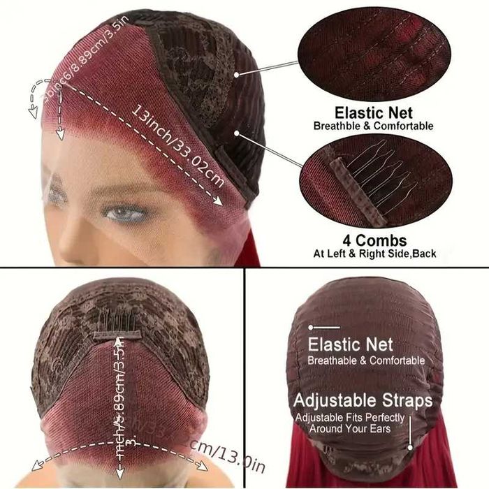 Дълга права тъмно червена бордо перука с дантела лейс фронт LACE FRONT