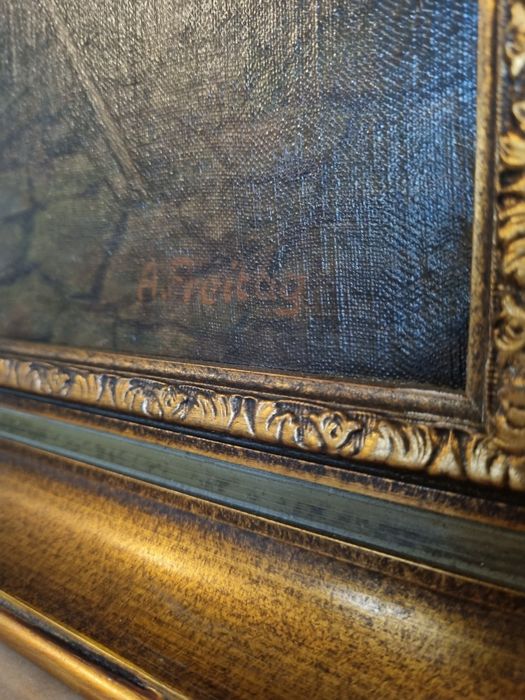 Tablou vechi ulei pe panza lipita pe carton