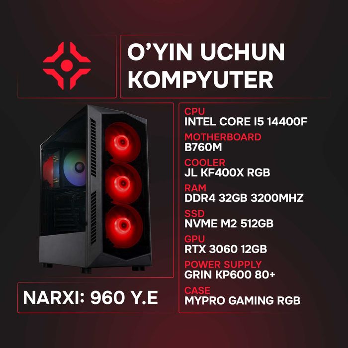 Intel I5 14400F / 32Gb 3200MHz / NVMe 512Gb / RTX 3060 12Gb