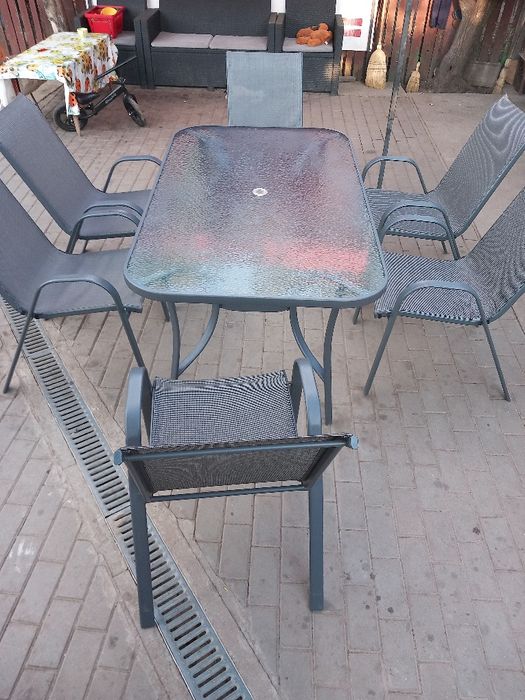 Set de exterior masa de sticla cu 6 scaune